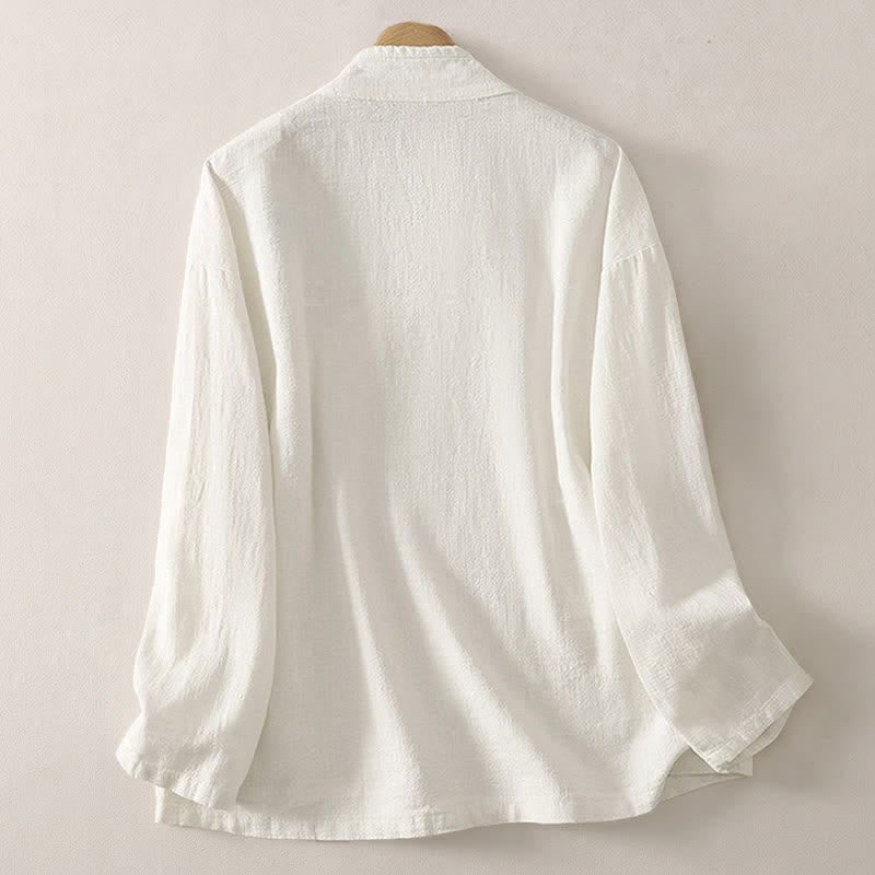 Buddha Stones Spring Summer Tang Style Minimalist V-Neck Frog Button Solid Women's Long Sleeve Shirts - image 10