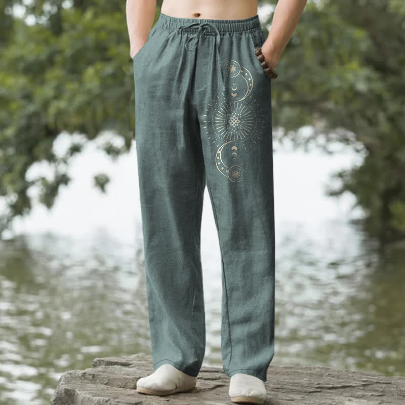Buddha Stones Cotton Moon Phase Mandala Pattern Men's Tapered Pants With Pockets - CadetBlue - US/UK/AU50，EU60 (5XL) - image 4