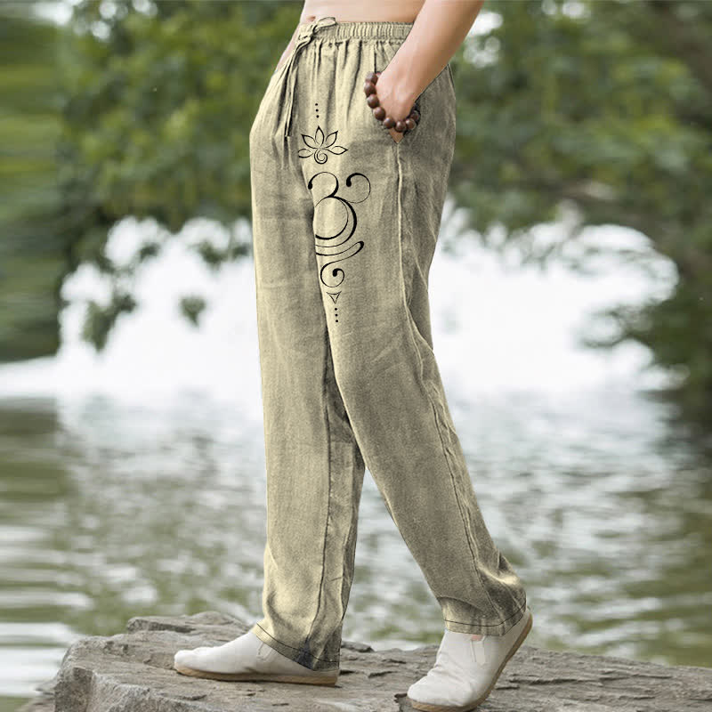 Buddha Stones Cotton Zen Lotus Om Pattern Men's Tapered Pants With Pockets - image 7