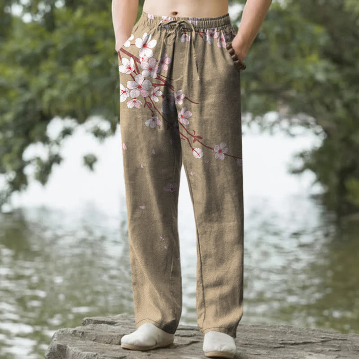 Buddha Stones Cotton Pink Sakura Blossom Pattern Men's Tapered Pants With Pockets - DarkKhaki - US/UK/AU50，EU60 (5XL) - image 4