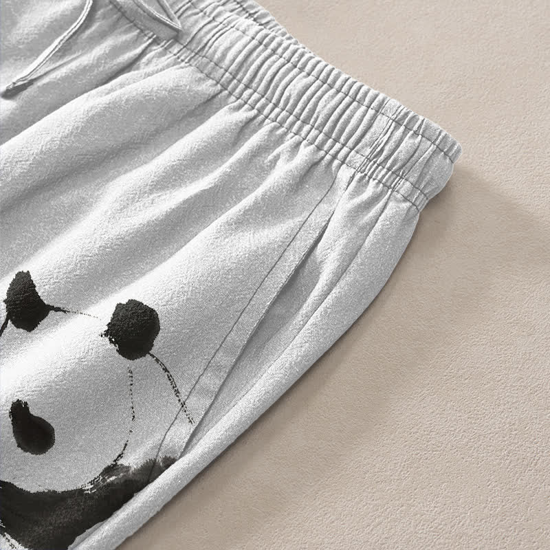 Buddha Stones Cotton Ink Panda Bamboo Pattern Men's Tapered Pants With Pockets - image 2