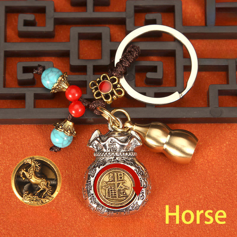 Buddha Stones Chinese Zodiac Rotating Fortune Bag Braided Keychains - Horse - image 13