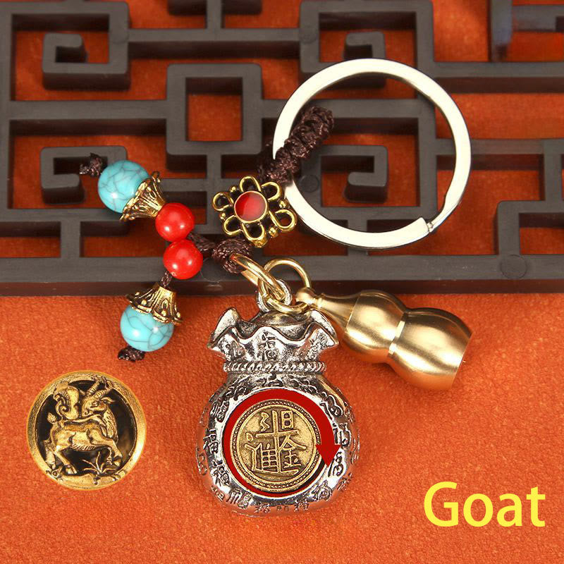 Buddha Stones Chinese Zodiac Rotating Fortune Bag Braided Keychains - Goat - image 14