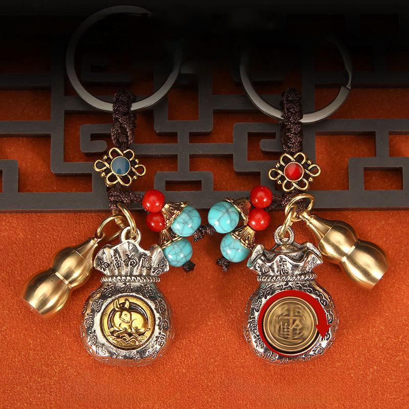Buddha Stones Chinese Zodiac Rotating Fortune Bag Braided Keychains - image 10