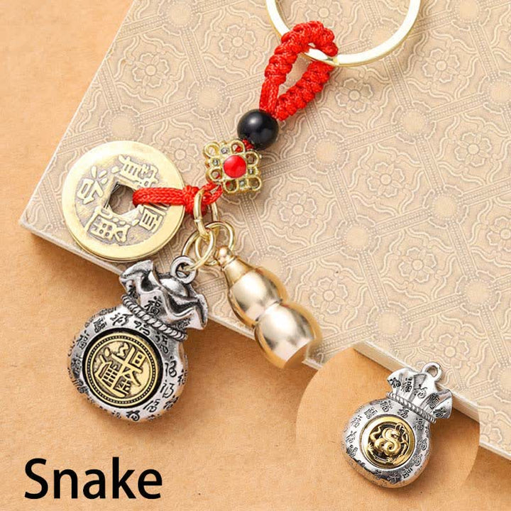 Buddha Stones Braided Red String Chinese Zodiac Five Emperor Coins Protection Keychains - Snake - image 12