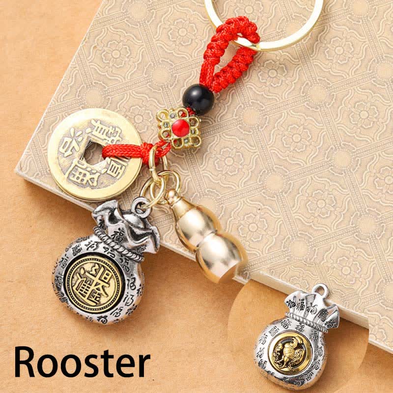 Buddha Stones Braided Red String Chinese Zodiac Five Emperor Coins Protection Keychains - Rooster - image 16