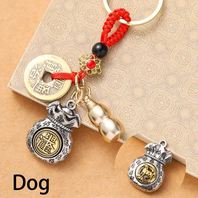 Buddha Stones Braided Red String Chinese Zodiac Five Emperor Coins Protection Keychains - Dog - image 17