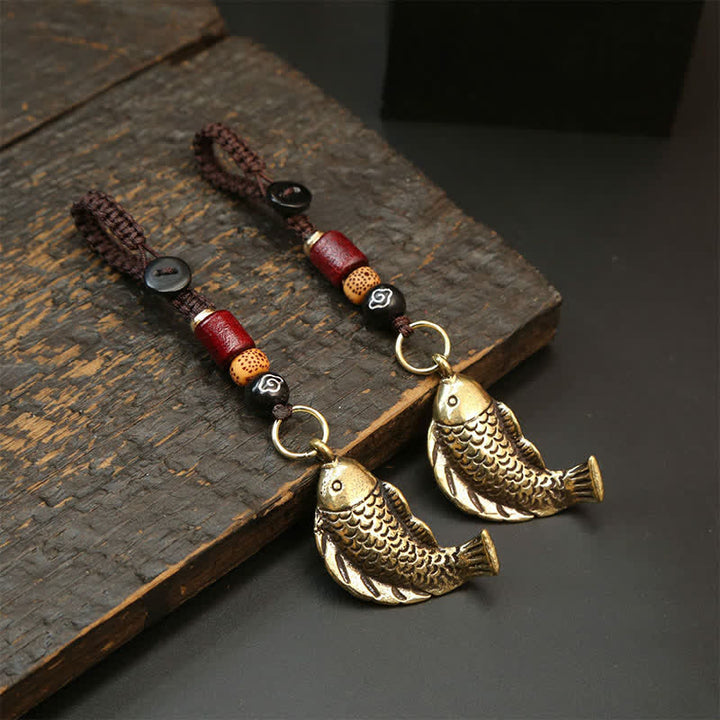 Buddha Stones Brass Koi Fish Gourd Five Emperor Coins Wealth Braided Keychains - image 2