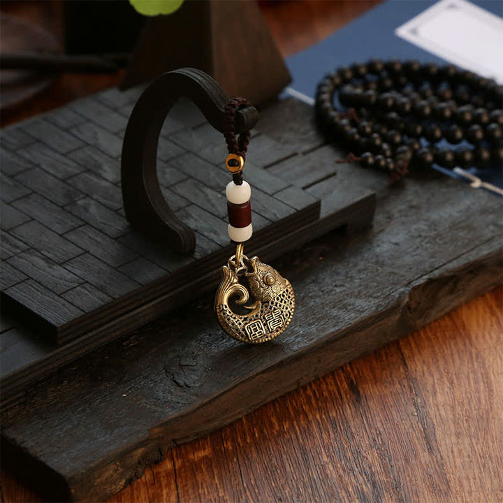 Buddha Stones Brass Koi Fish Success Braided Round Charm Keychains - image 8