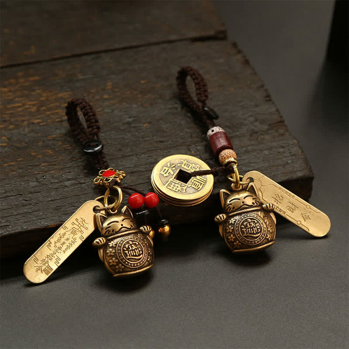 Buddha Stones Brass Lucky Cat Chinese Coin Wealth Keychains - image 12