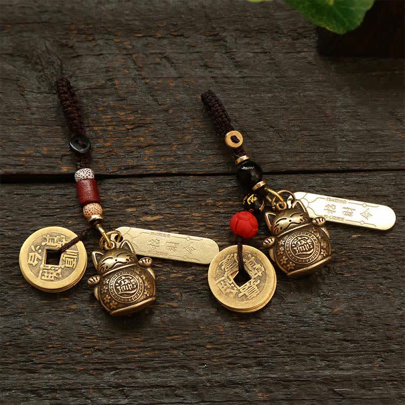 Buddha Stones Brass Lucky Cat Chinese Coin Wealth Keychains - image 13