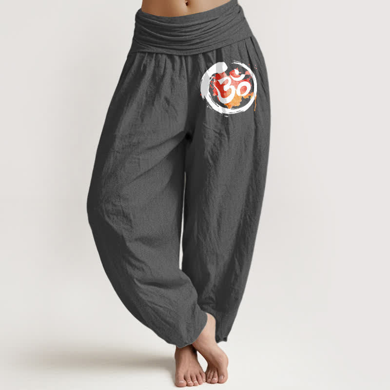 Buddha Stones Pure Cotton Black Circle Red Symbol Pattern Women's Elastic Waist Harem Pants - DimGray - US16，UK/AU20，EU48 (3XL) - image 11