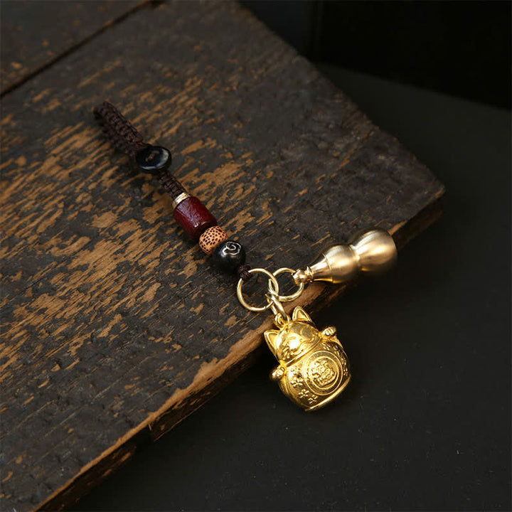 Buddha Stones Copper Lucky Cat Chinese Coin Gourd Pi Xiu Braided Keychains - Cloud Cord Gourd - image 2