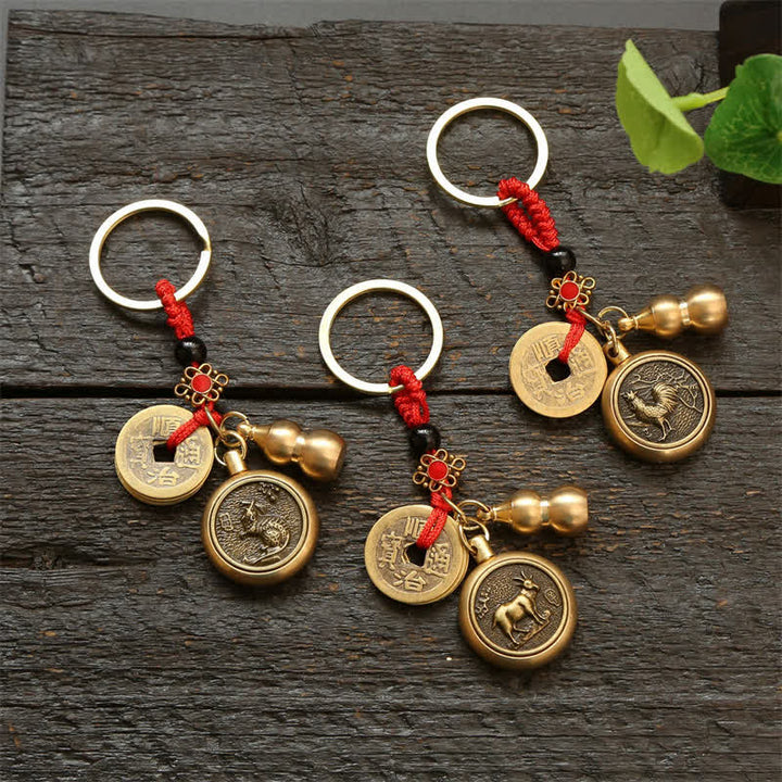 Buddha Stones Copper Chinese Zodiac Five Emperor Coins Red String Wealth Keychains - image 28