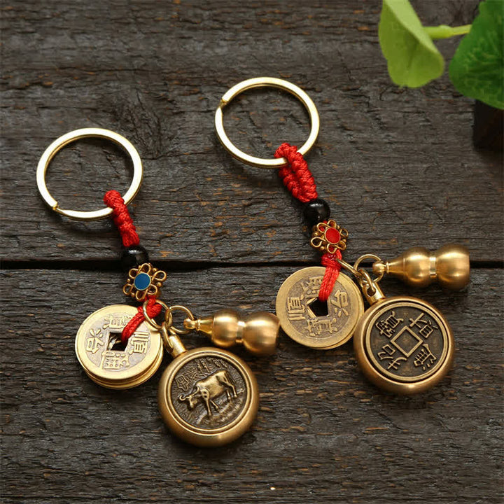 Buddha Stones Copper Chinese Zodiac Five Emperor Coins Red String Wealth Keychains - image 27