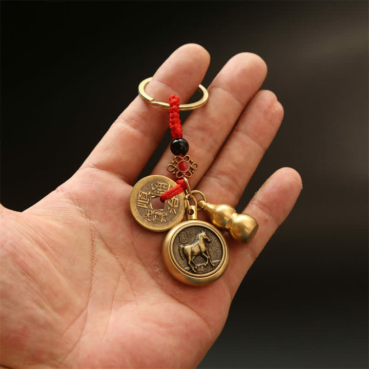 Buddha Stones Copper Chinese Zodiac Five Emperor Coins Red String Wealth Keychains - image 15