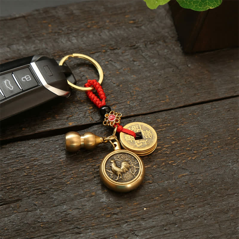Buddha Stones Copper Chinese Zodiac Five Emperor Coins Red String Wealth Keychains - image 18