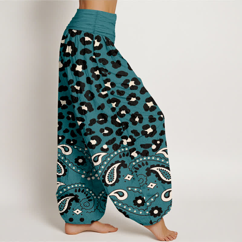 Buddha Stones Cotton Olive Leopard Paisley Pattern Women's Elastic Waist Harem Pants - image 6