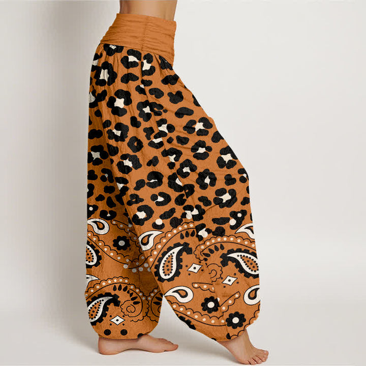Buddha Stones Cotton Olive Leopard Paisley Pattern Women's Elastic Waist Harem Pants - image 9