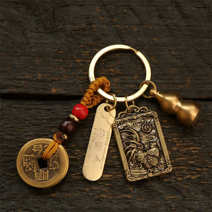 Buddha Stones Copper Chinese Zodiac Five Emperor Coins Gourd Protection Keychains - Rooster - image 18