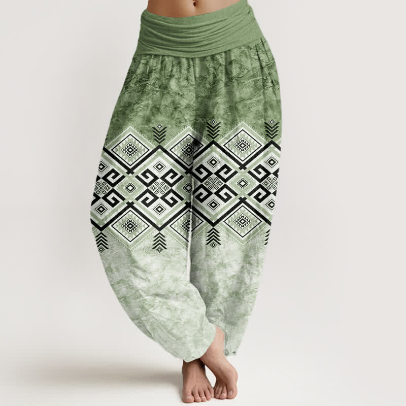 Buddha Stones Cotton Tribal Geometric Pattern Women's Elastic Waist Harem Pants - OliveDrab - US16，UK/AU20，EU48 (3XL) - image 0