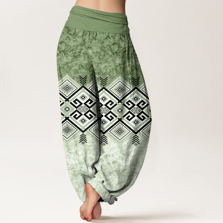Buddha Stones Cotton Tribal Geometric Pattern Women's Elastic Waist Harem Pants - image 2