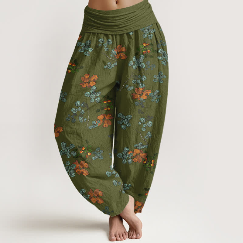 Buddha Stones Cotton Orange Blossom Mint Leaf Pattern Women's Elastic Waist Harem Pants - OliveDrab - US16，UK/AU20，EU48 (3XL) - image 5