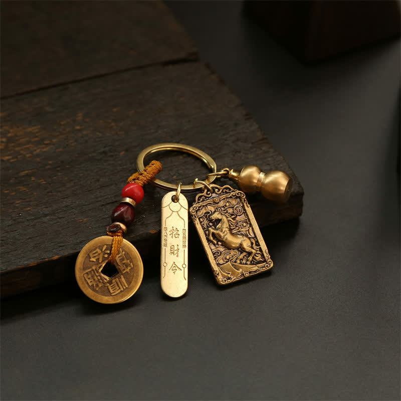 Buddha Stones Copper Chinese Zodiac Five Emperor Coins Gourd Protection Keychains - image 14
