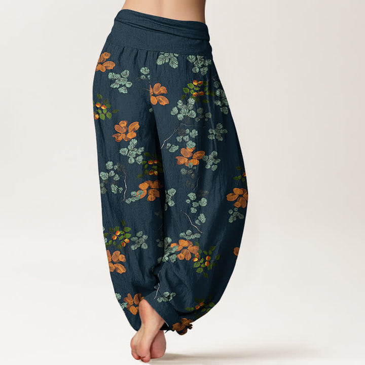 Buddha Stones Cotton Orange Blossom Mint Leaf Pattern Women's Elastic Waist Harem Pants - image 10