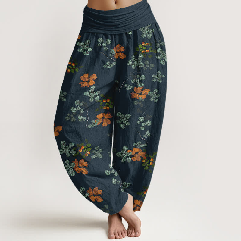 Buddha Stones Cotton Orange Blossom Mint Leaf Pattern Women's Elastic Waist Harem Pants - Navy - US16，UK/AU20，EU48 (3XL) - image 8