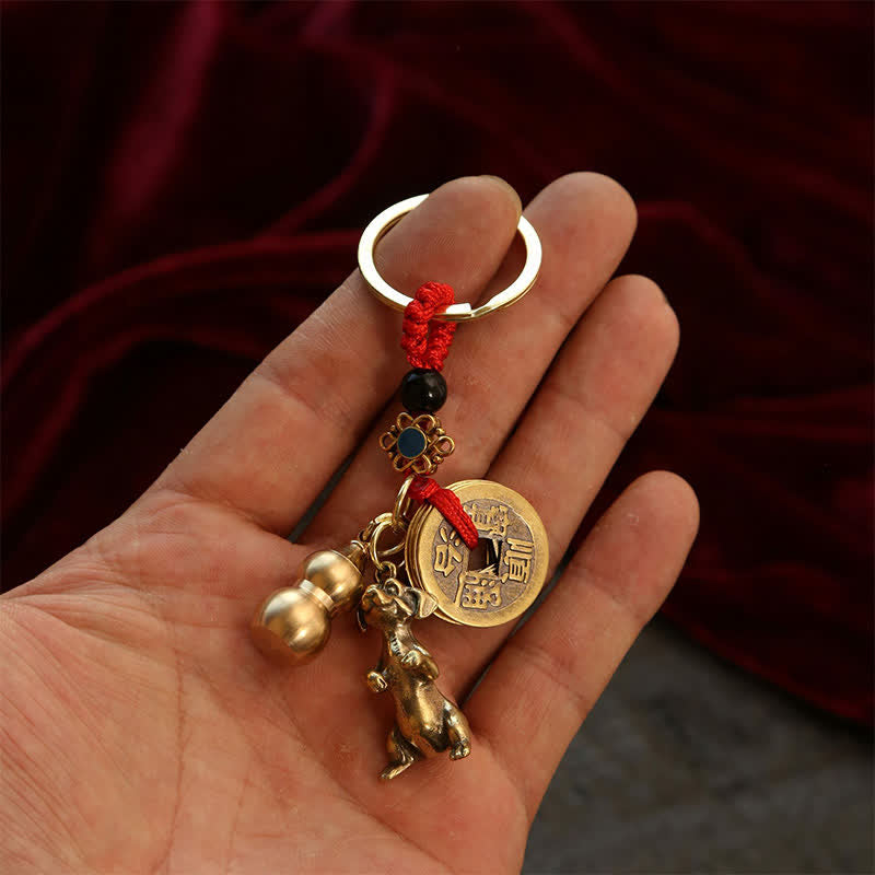 Buddha Stones Copper Chinese Zodiac Five Emperor Coins Gourd Wealth Keychains - image 18
