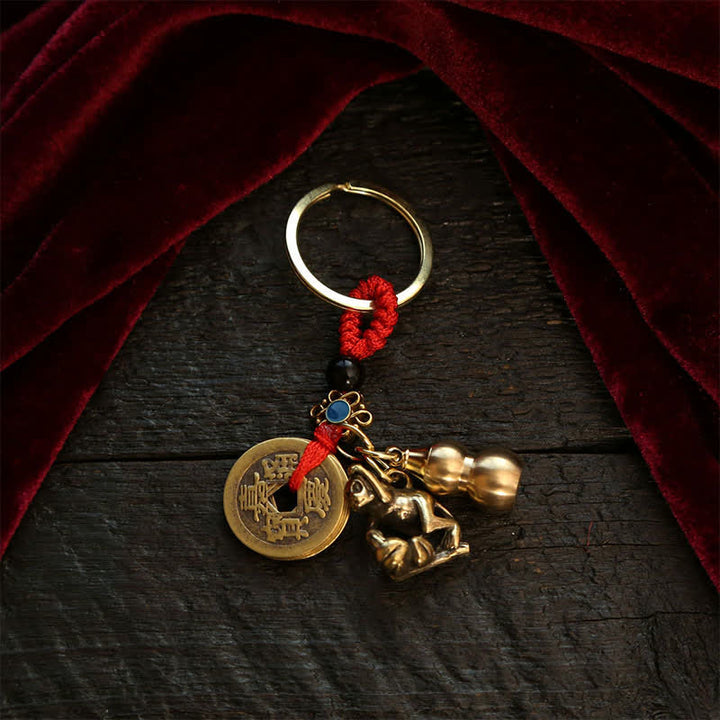 Buddha Stones Copper Chinese Zodiac Five Emperor Coins Gourd Wealth Keychains - Monkey - image 15
