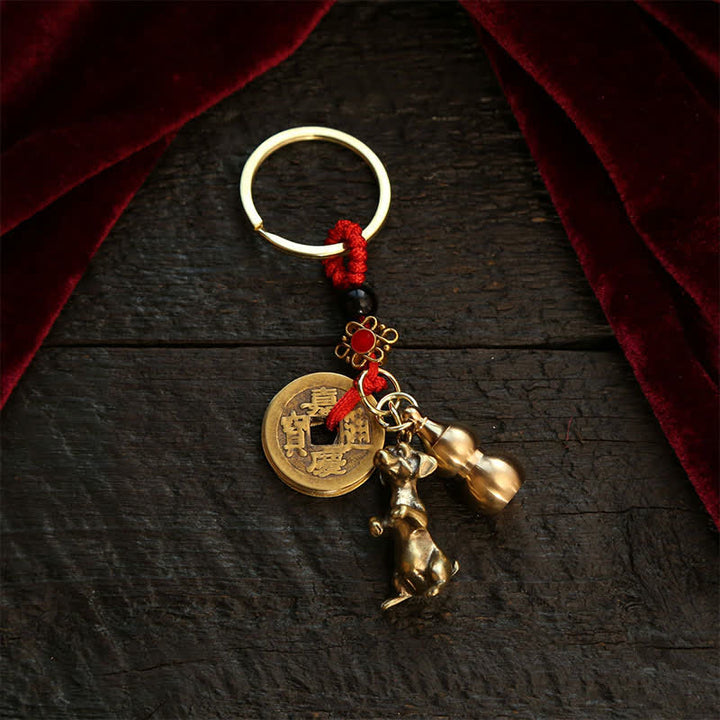 Buddha Stones Copper Chinese Zodiac Five Emperor Coins Gourd Wealth Keychains - Dog - image 17