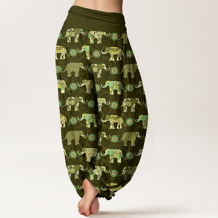 Buddha Stones Cotton Elephant Mandala Pattern Women's Elastic Waist Harem Pants - image 7