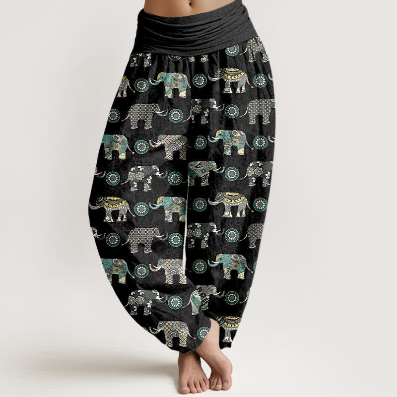 Buddha Stones Cotton Elephant Mandala Pattern Women's Elastic Waist Harem Pants - SlateGray - US16，UK/AU20，EU48 (3XL) - image 8