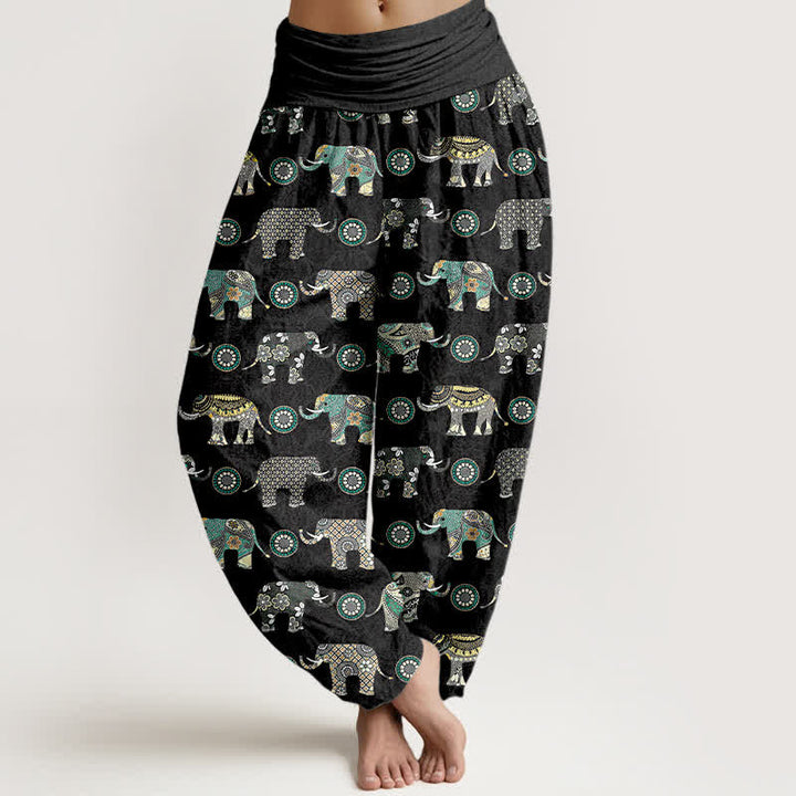 Buddha Stones Cotton Elephant Mandala Pattern Women's Elastic Waist Harem Pants - SlateGray - US16，UK/AU20，EU48 (3XL) - image 8