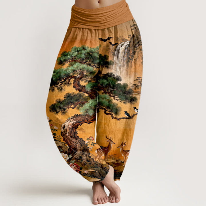 Buddha Stones Cotton Mountain Pine Deer Pattern Women's Elastic Waist Harem Pants - Peru - US16，UK/AU20，EU48 (3XL) - image 8