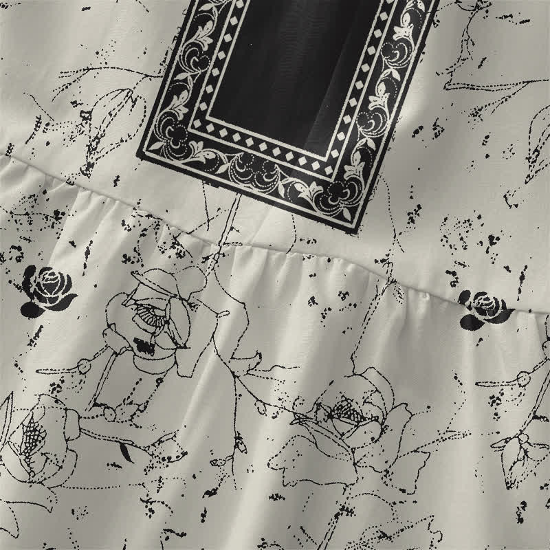 Buddha Stones Summer Casual Vintage Floral Border Pattern Women's Summer Sleeveless Midi Dress With Pockets - image 1
