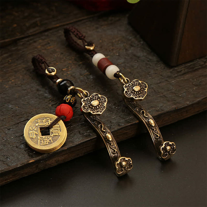 Buddha Stones Copper Pi Xiu Chinese Coin Ruyi Lotus Wealth Keychains - image 0