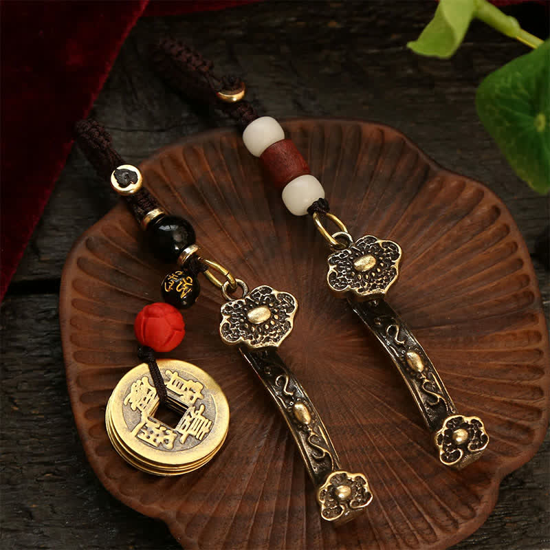 Buddha Stones Copper Pi Xiu Chinese Coin Ruyi Lotus Wealth Keychains - image 18