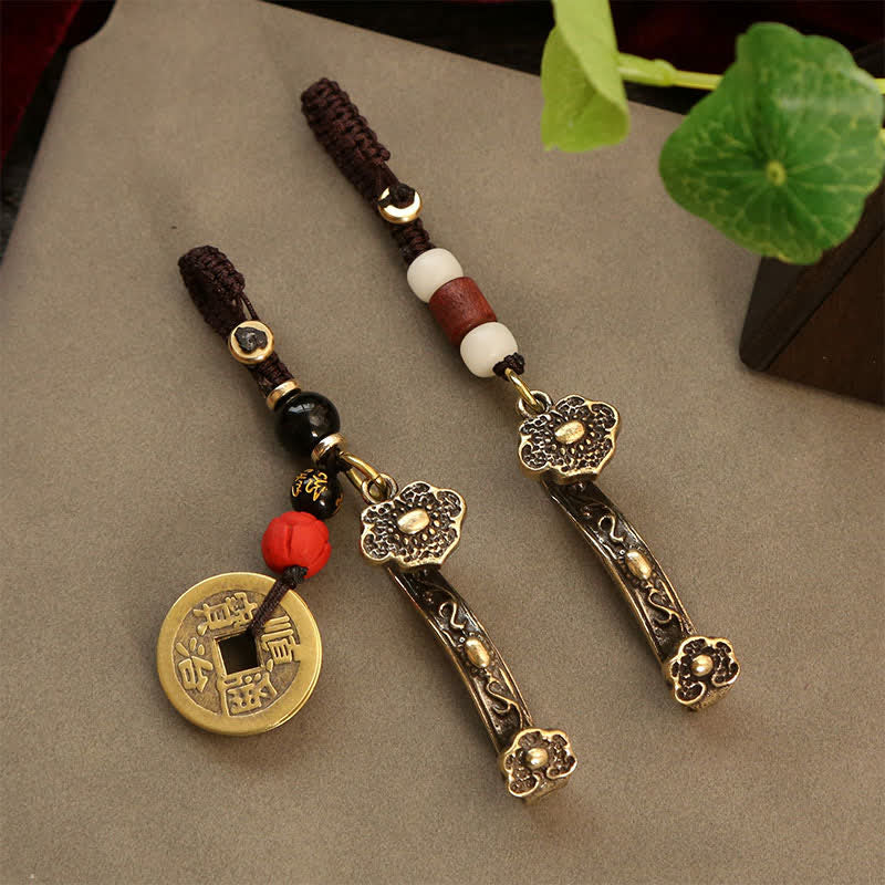 Buddha Stones Copper Pi Xiu Chinese Coin Ruyi Lotus Wealth Keychains - image 10