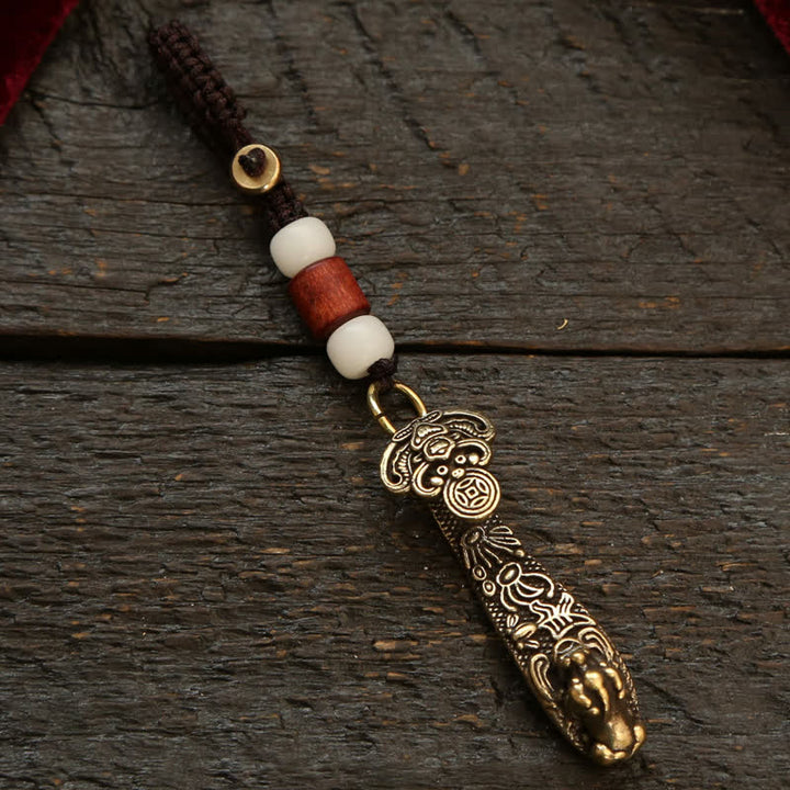 Buddha Stones Copper Pi Xiu Chinese Coin Ruyi Lotus Wealth Keychains - White Bead Pi Xiu - image 22