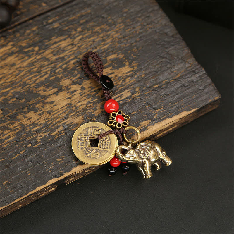 Buddha Stones Brass Elephant Five Emperor Coins Gourd Pi Xiu Wisdom Keychains - Chinese-Knotting Coins - image 10