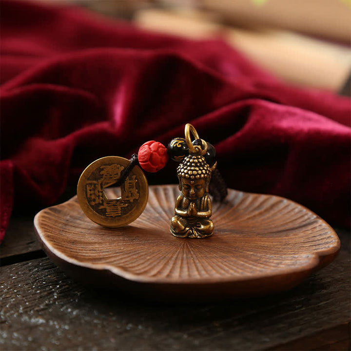 Buddha Stones Brass Buddha Five Emperor Coins Braided Cord Compassion Keychains - image 11