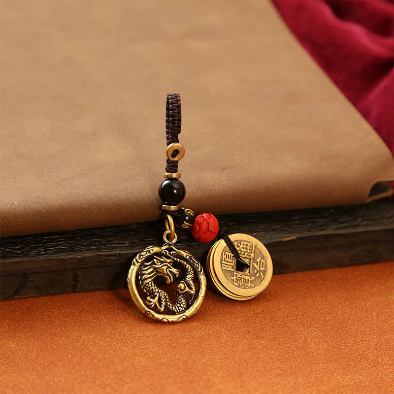 Buddha Stones Copper Dragon Wealth Braided Round Keychains - image 8