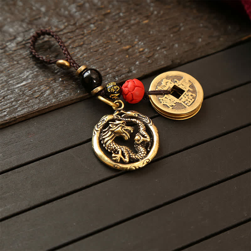 Buddha Stones Copper Dragon Wealth Braided Round Keychains - image 10