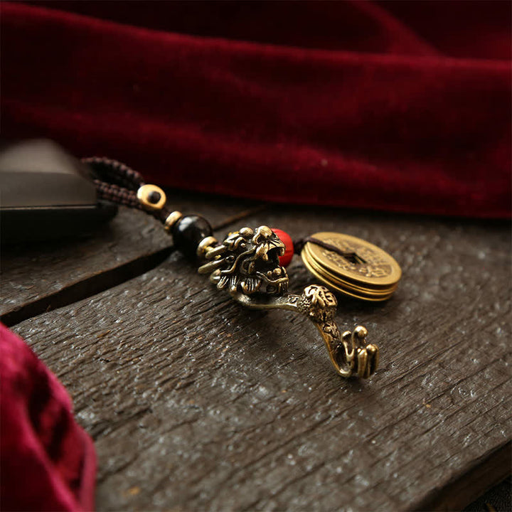 Buddha Stones Brass Dragon Ruyi Five Emperor Coins Success Keychains - image 11