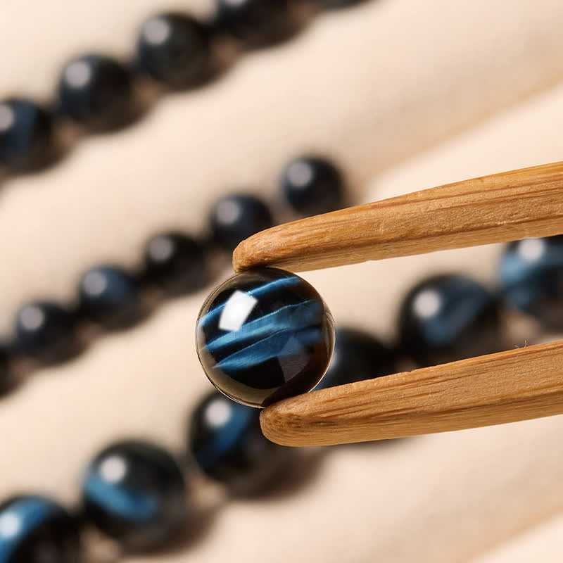 Buddha Stones Blue Tiger Eye Hetian Jade Round Beads Intuition Bracelet - image 14