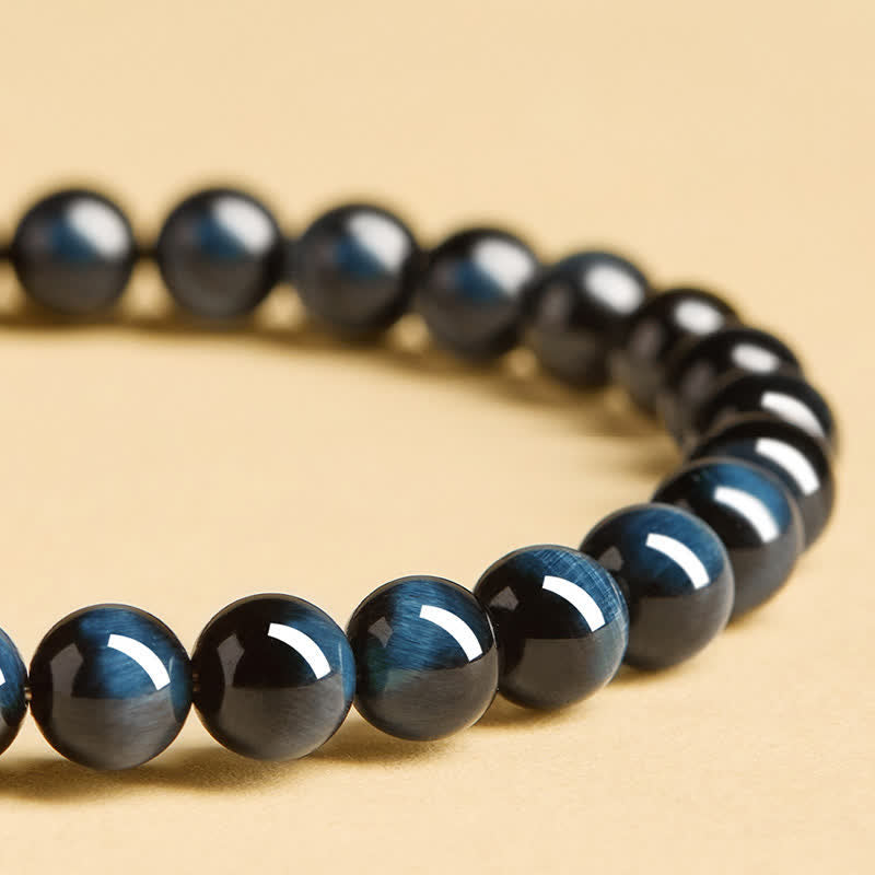 Buddha Stones Blue Tiger Eye Hetian Jade Round Beads Intuition Bracelet - image 13