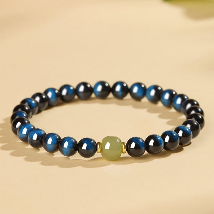Buddha Stones Blue Tiger Eye Hetian Jade Round Beads Intuition Bracelet - image 8